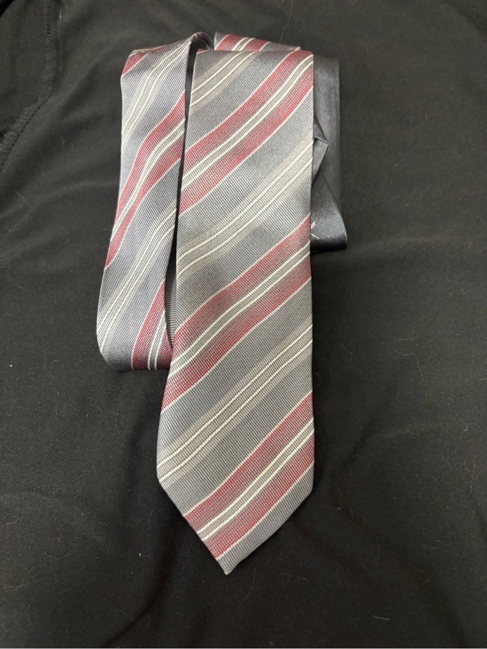Armani Exchange Gray Tie with Burgundy and Silver Stripes